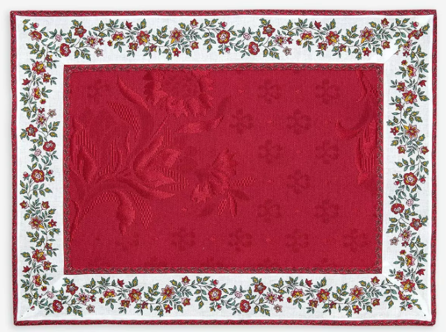Provence Jacquard tea mat (Fleurette raw - Delft bordeaux) - Click Image to Close